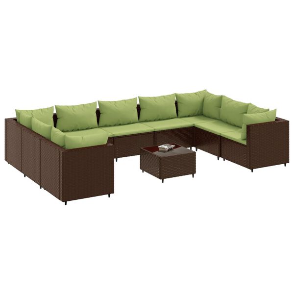 vidaXL Set Divani da Giardino 10 pz con Cuscini in Polyrattan Marrone