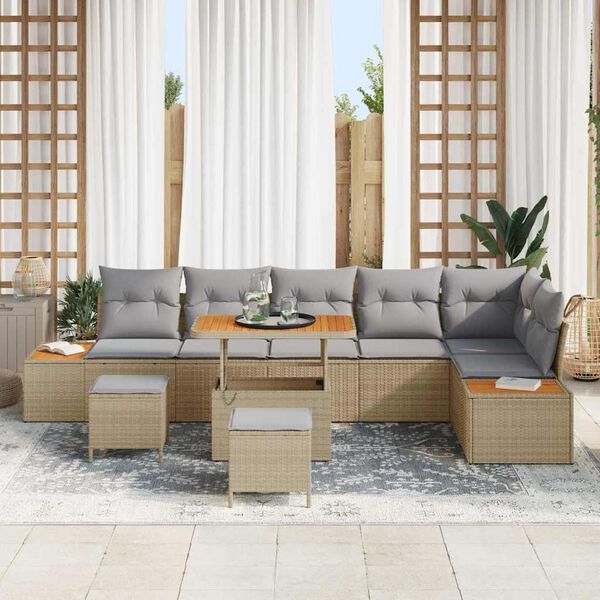 vidaXL Set Divano da Giardino 9 pcs Beige polyrattan