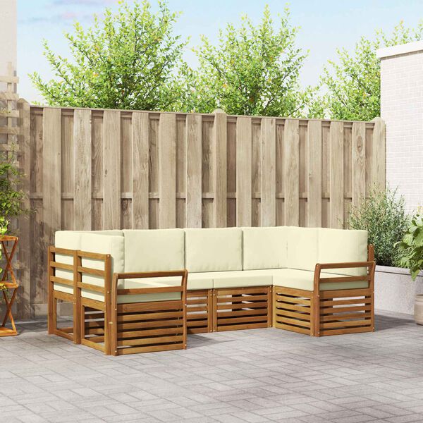 vidaXL Set divani 6 pcs Naturale e Crema Legno di Acacia Massello
