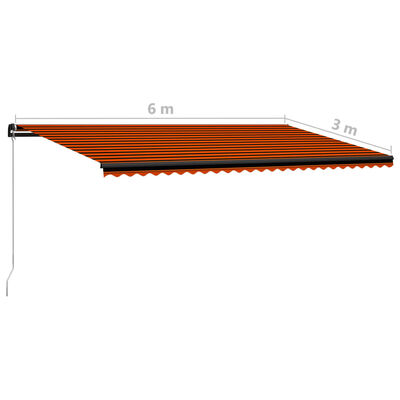 vidaXL Tenda Retrattile Manuale con LED 600x300 cm Arancione e Marrone