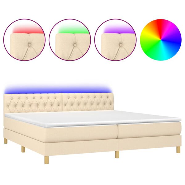 vidaXL Letto a Molle Materasso e LED bianco 200x200cm in Tessuto