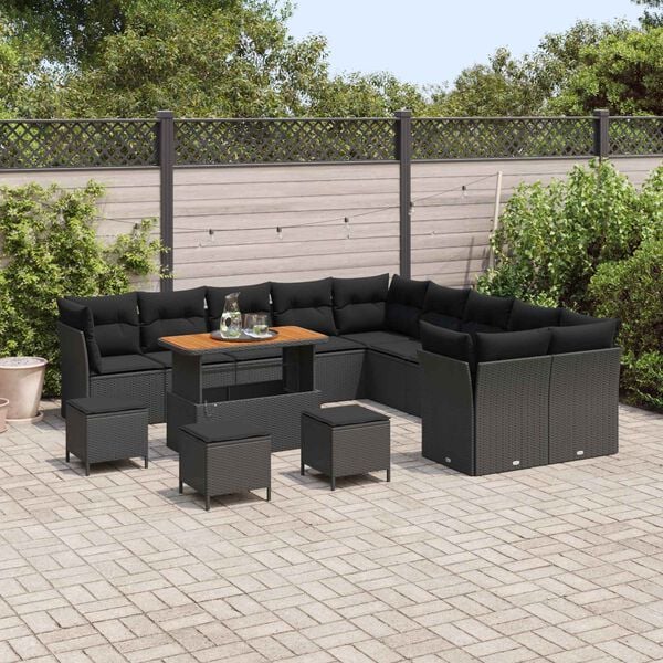 vidaXL Set Divano da Giardino 14 pcs Nero polyrattan