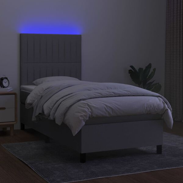vidaXL Letto a Molle Materasso e LED Grigio Chiaro 100x200 cm Tessuto