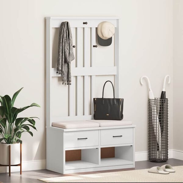 vidaXL Albero da Ingresso SANDNES Bianco 87x40x159,5 cm Legno di Pino