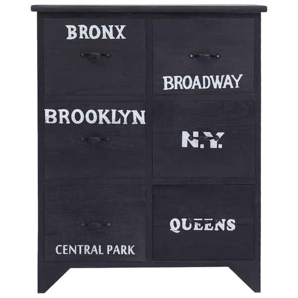 vidaXL Armadietto con 6 Cassetti Nero 60x30x75cm Legno di Paulownia