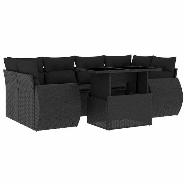 vidaXL Set Divani da Giardino con Cuscini 7pz Nero Polyrattan
