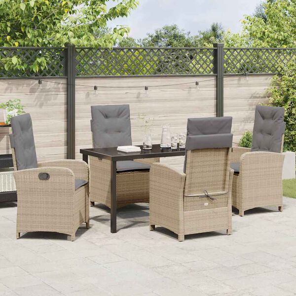 vidaXL Set da Pranzo per Giardino con cuscino 5 pcs Beige polyrattan