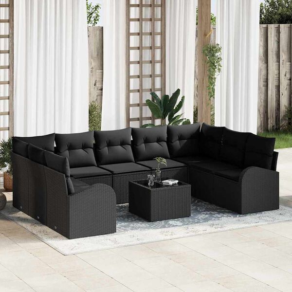 vidaXL Set di divani con cuscino 10 pcs Nero Rattan in Polipropilene