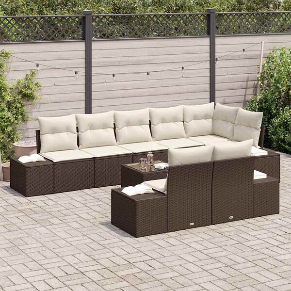 vidaXL Set Divano da Giardino Marrone e Crema Poly Rattan
