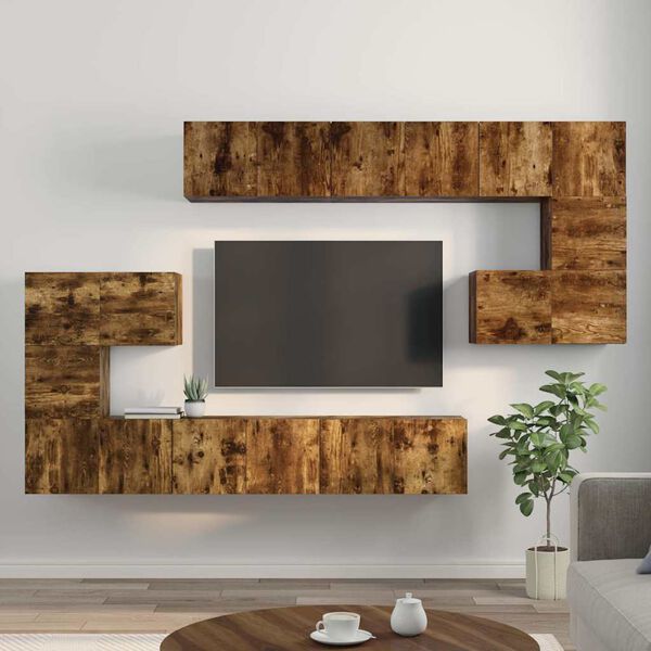vidaXL Set Mobili Porta TV 10 pz Rovere Fumo in Legno Multistrato