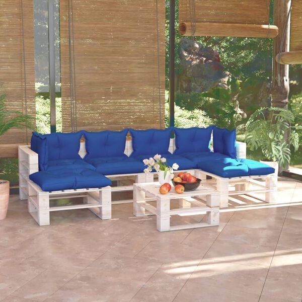 vidaXL Set Divani da Giardino Pallet 7 pz con Cuscini in Legno di Pino
