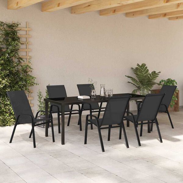 vidaXL Set da Pranzo per Giardino 7 pcs Nero