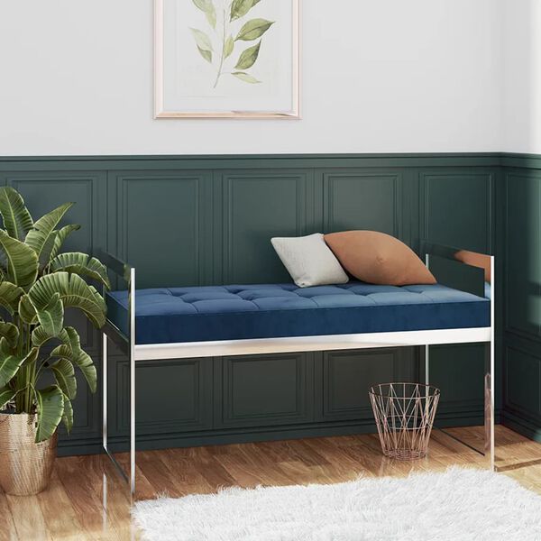 vidaXL Panca 97 cm Blu in Velluto e Acciaio Inossidabile