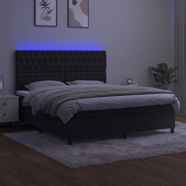 vidaXL Letto a Molle con Materasso e LED Nero 160x200 cm in Velluto