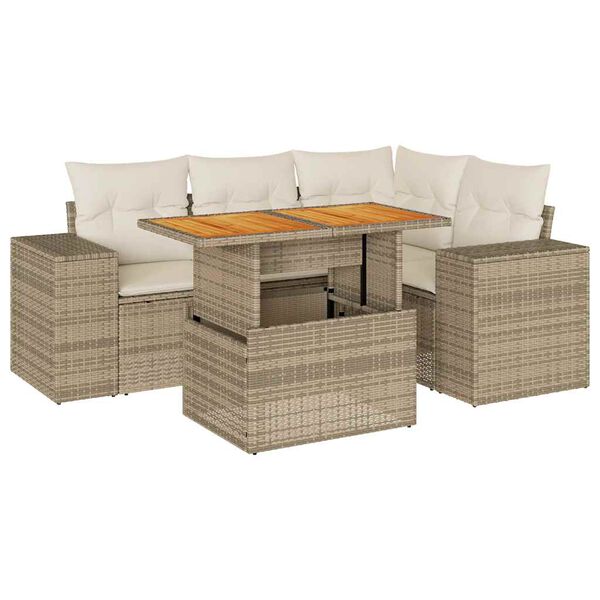 vidaXL Set Divano da Giardino 5 pz con Cuscini Beige in Polyrattan
