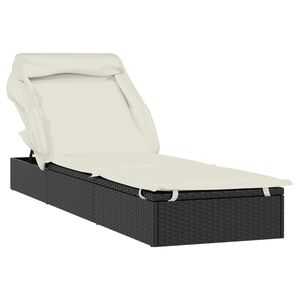 vidaXL Lettino con Tetto Pieghevole Nero 213x63x97 cm Polyrattan