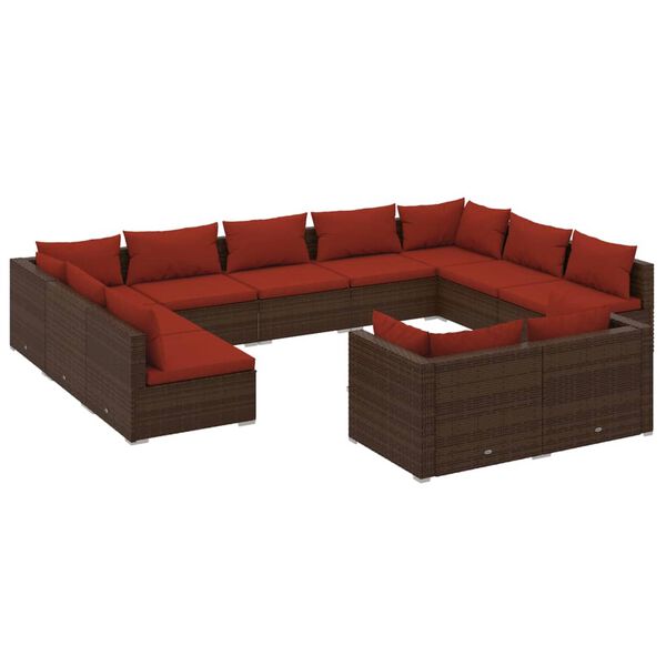 vidaXL Set Divani da Giardino 11 pz con Cuscini in Polyrattan Marrone