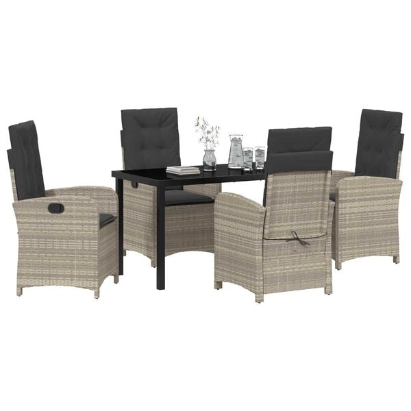 vidaXL Set da Pranzo per Giardino 5 pcs Grigio chiaro polyrattan