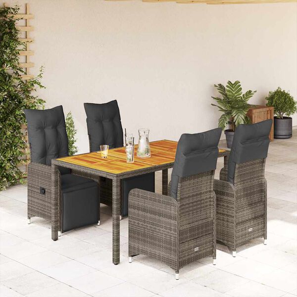 vidaXL Set Bistr&ograve; da Giardino 5 pz con Cuscini in Polyrattan Grigio