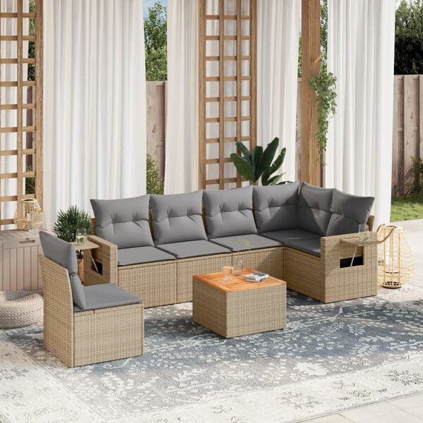 vidaXL Set Divano da Giardino 7 pz con Cuscini Beige Misto Polyrattan