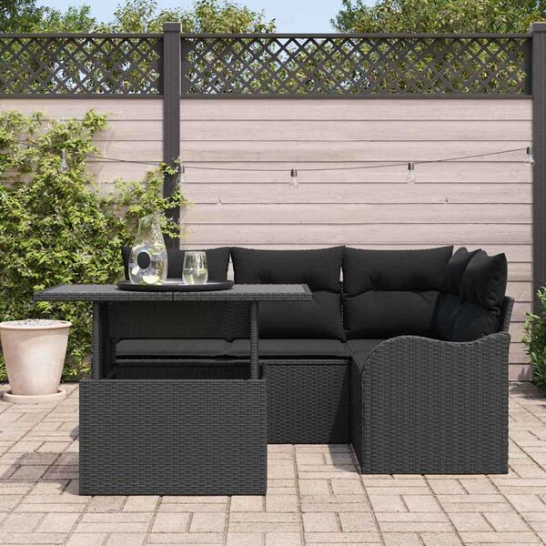vidaXL Set Divano da Giardino 5 pcs Nero Rattan in Polipropilene