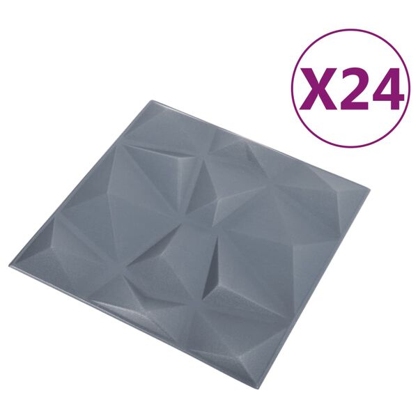 vidaXL Pannelli Murali 3D 24 pz 50x50 cm Grigi a Diamante 6 m²