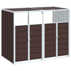 vidaXL Copribidone con Ruote per 2 Bidoni Marrone 144x81x113cm Acciaio