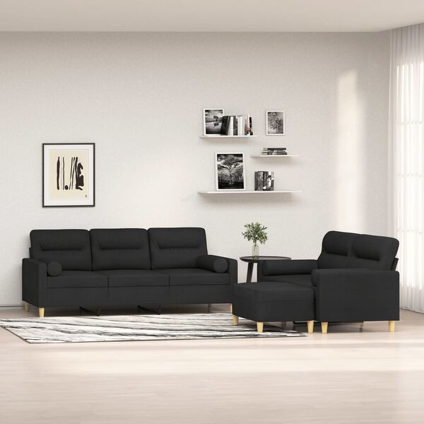 vidaXL Set di Divani 3 pz con Cuscini Decorativi Nero in Tessuto