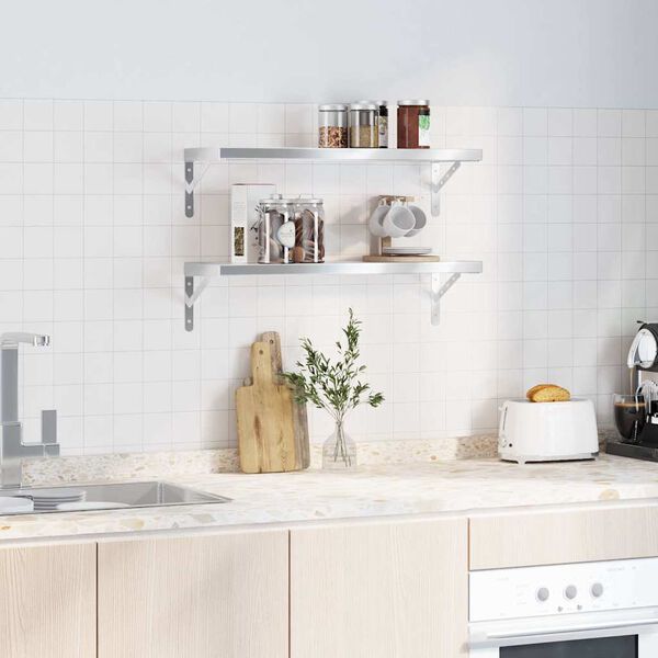 vidaXL Mensole a Muro 2 pz 75x23,5cm Argento in Acciaio Inossidabile