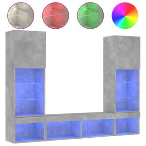 vidaXL Mobili TV a Muro con LED 5pz Grigio Cemento Legno Multistrato