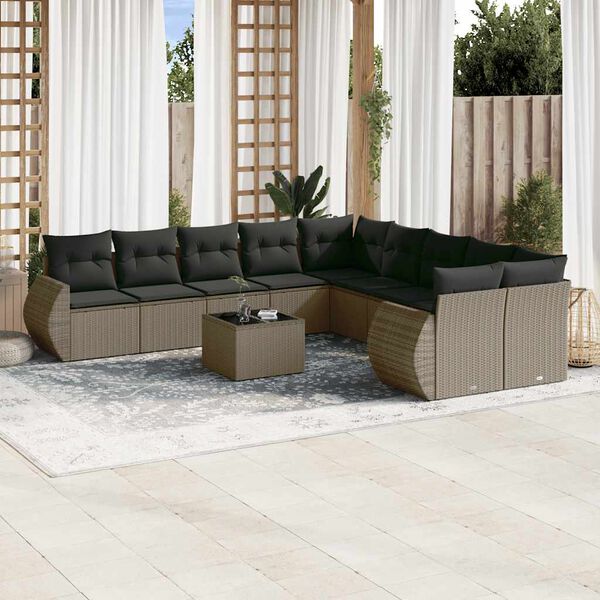 vidaXL Set Divani da Giardino 11 pz con Cuscini in Polyrattan Grigio