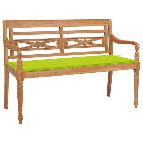 vidaXL Panca Batavia e Cuscino Verde Brillante 120 cm Massello di Teak