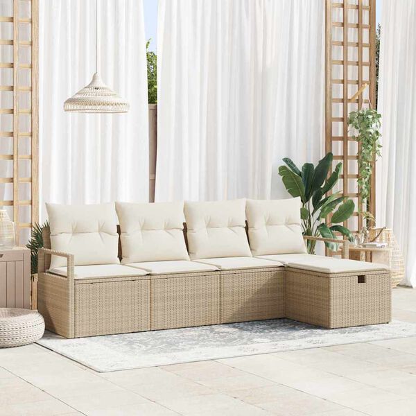 vidaXL Set di divani con cuscino 5 pcs Beige e Crema polyrattan