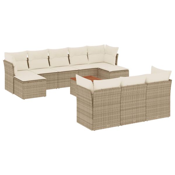 vidaXL Set Divani da Giardino 11 pz con Cuscini Beige in Polyrattan