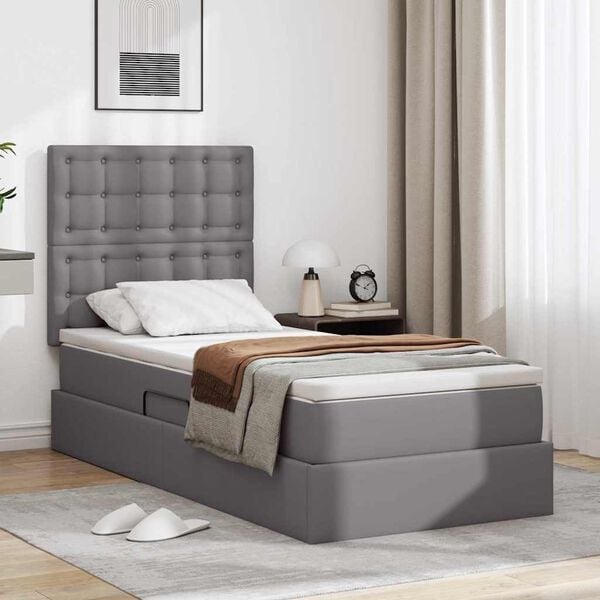 vidaXL Letto con contenitore e LED Grigio 90 x 190 cm Pelle Sintetica