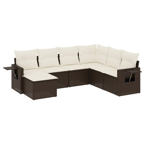 vidaXL Set Divani da Giardino 7 pz con Cuscini Marrone in Polyrattan