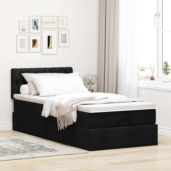vidaXL Pouf Letto con Materasso Nero 90x200 cm in Tessuto