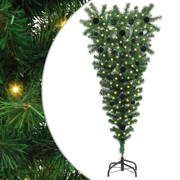 vidaXL Albero di Natale artificiale pre-illuminato capovolto con set di palline