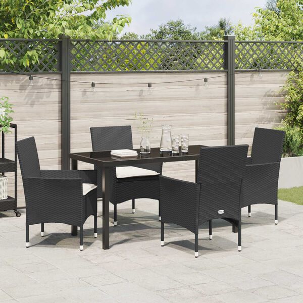 vidaXL Set da Pranzo per Giardino con cuscino 5 pcs Nero polyrattan