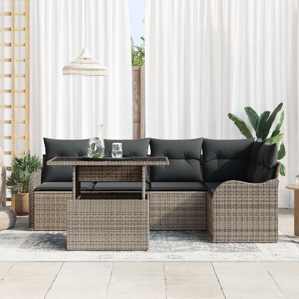 vidaXL Set Divano da Giardino 6 pcs Grigio Rattan in Polipropilene