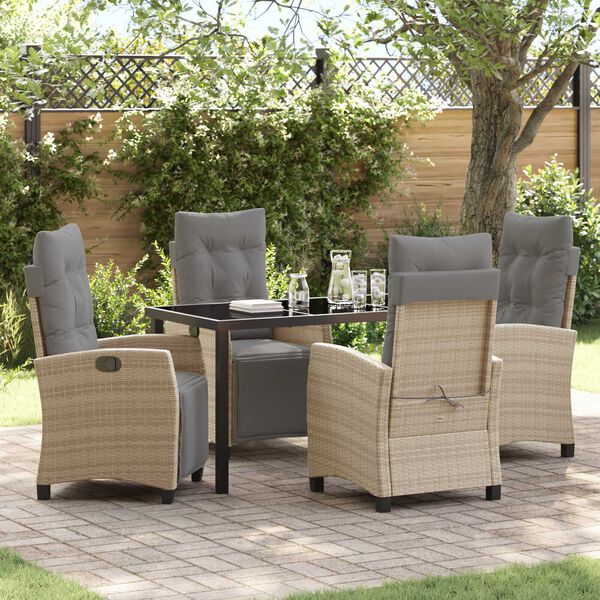 vidaXL Set da Pranzo per Giardino con cuscino 5 pcs Beige polyrattan