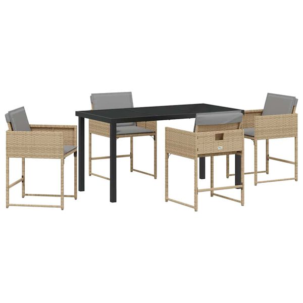 vidaXL Set da Pranzo per Giardino 5 pcs Beige polyrattan
