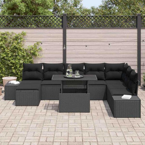 vidaXL Set Divano da Giardino con archiviazione 9 pcs Nero Poly Rattan
