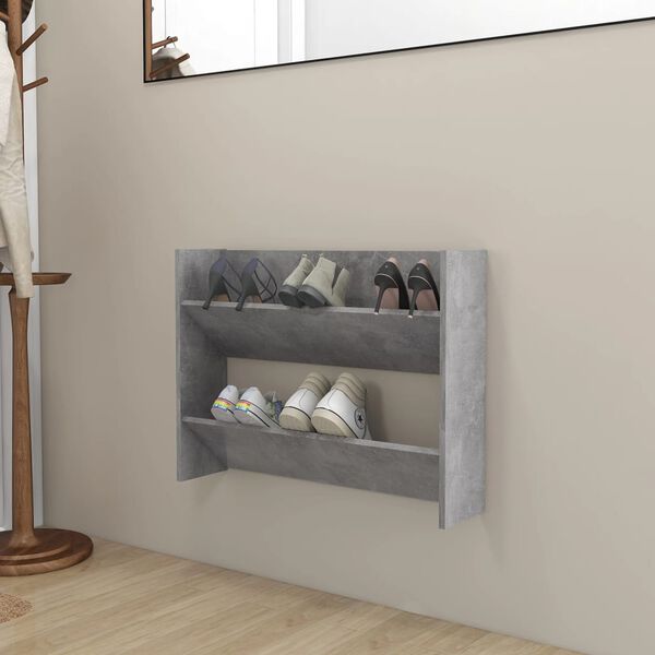 vidaXL Scarpiera a Muro Grigio Cemento 80x18x60cm in Legno Multistrato