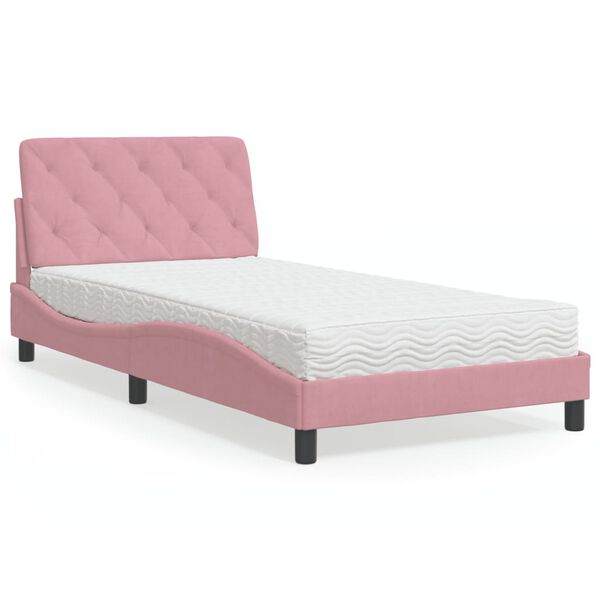 vidaXL Letto con Materasso Rosa 100x200 cm in Velluto