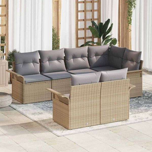 vidaXL Set Divano da Giardino con cuscino 7 pcs Beige polyrattan