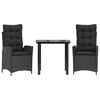 vidaXL Set da Pranzo da Giardino 3 pz con Cuscini Nero in Polyrattan