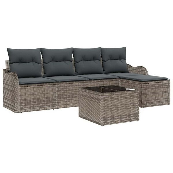 vidaXL Set Divano da Giardino 6 pcs Grigio polyrattan