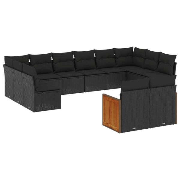 vidaXL Set Divani da Giardino 12 pz con Cuscini Nero in Polyrattan