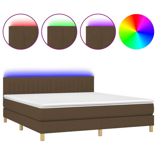 vidaXL Letto a Molle Materasso e LED Marrone Scuro 160x200 cm Tessuto